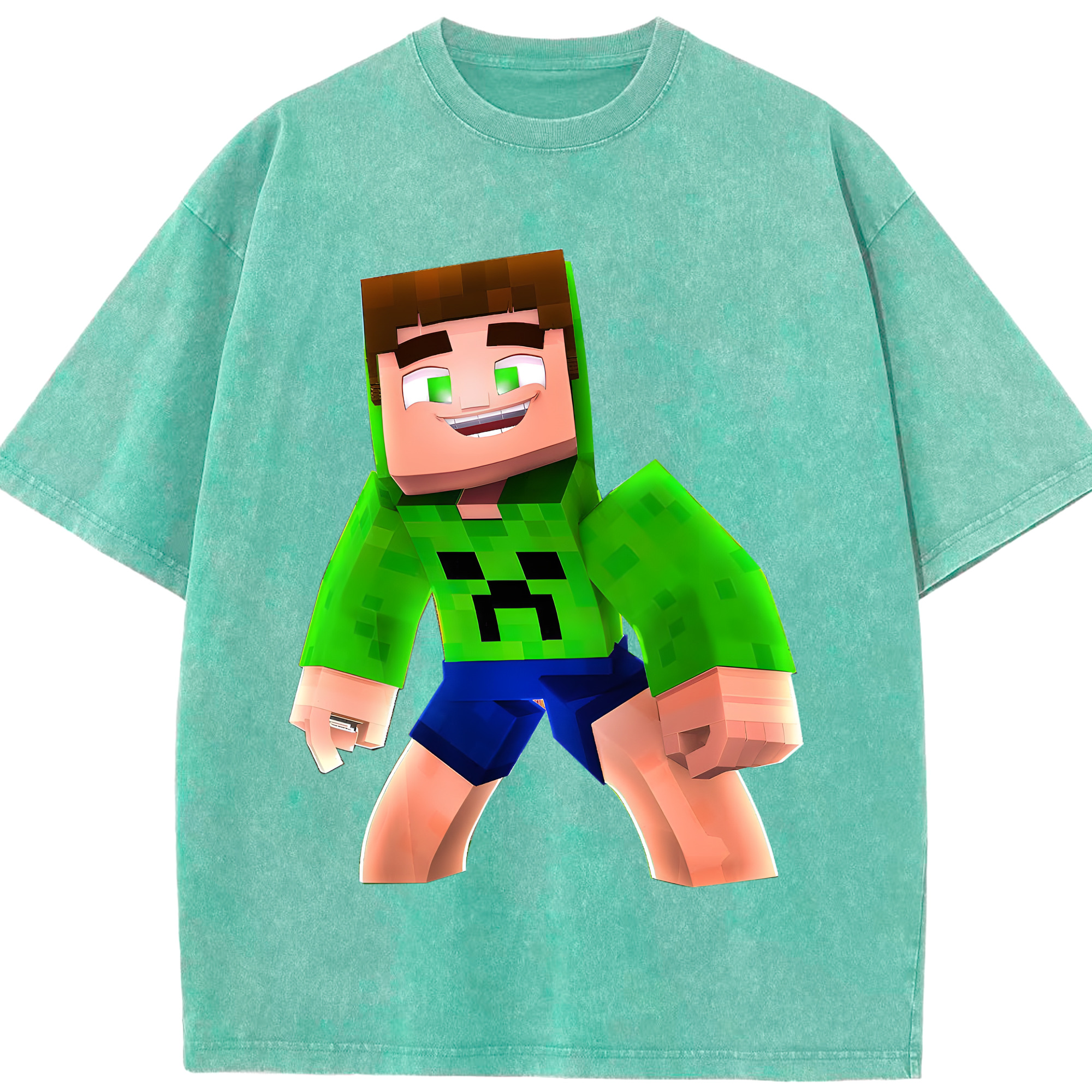 （画像用） マインクラフト ブロックの世界 Minecraft MC Block world 綿100% ヴィンテージ風 半袖Tシャツ（フロントプリント）